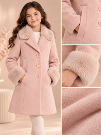 Premium Girls Warm Longline Winter Coat with Faux Fur Cuffs