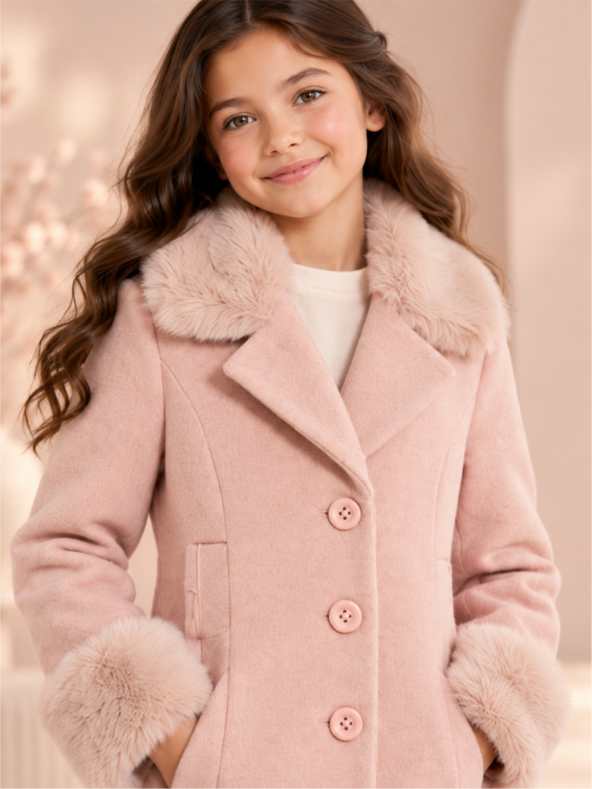 Premium Girls Warm Longline Winter Coat with Faux Fur Cuffs