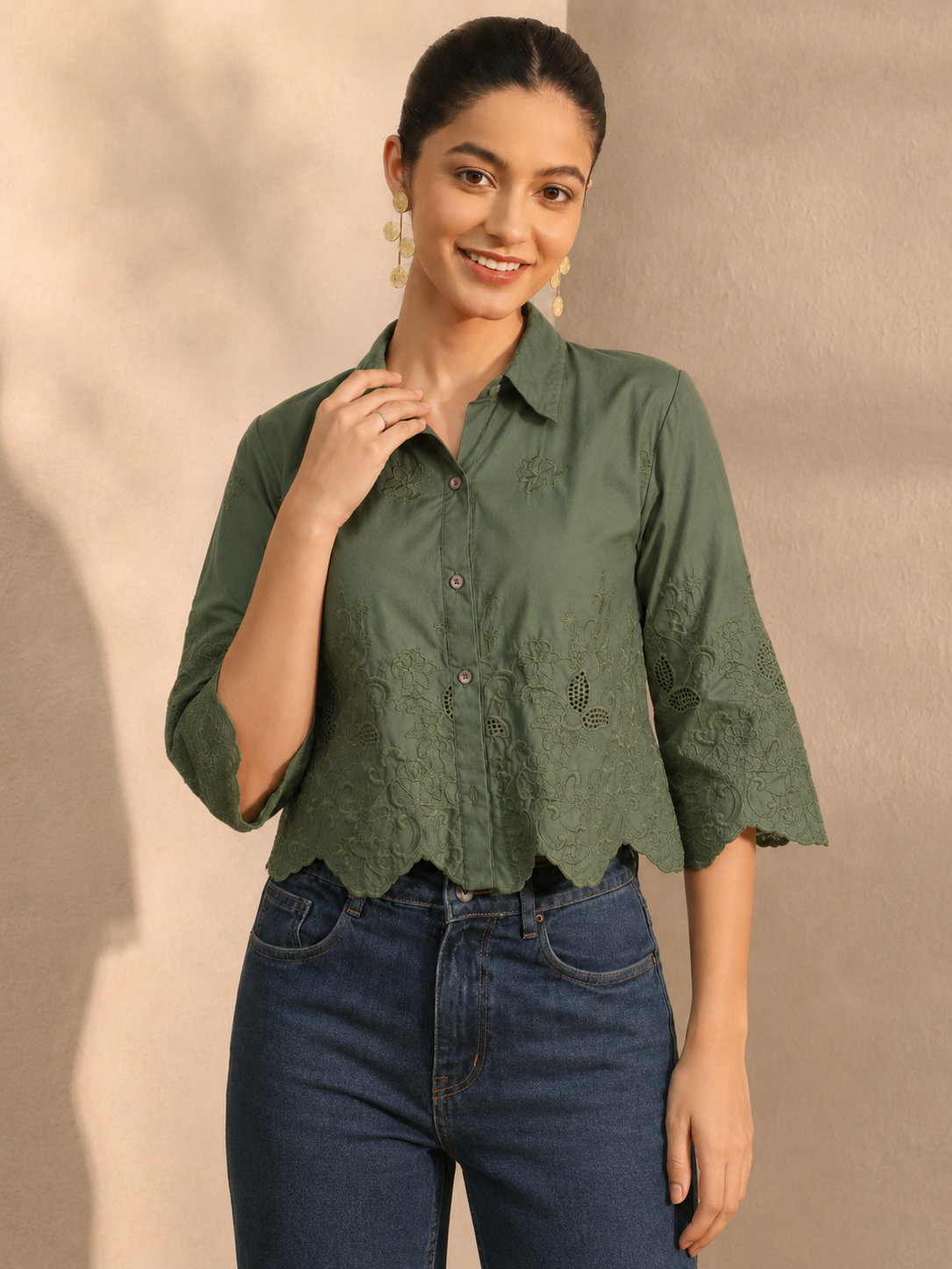 Collar Printed Relaxed Fit Cotton Casual Shirt