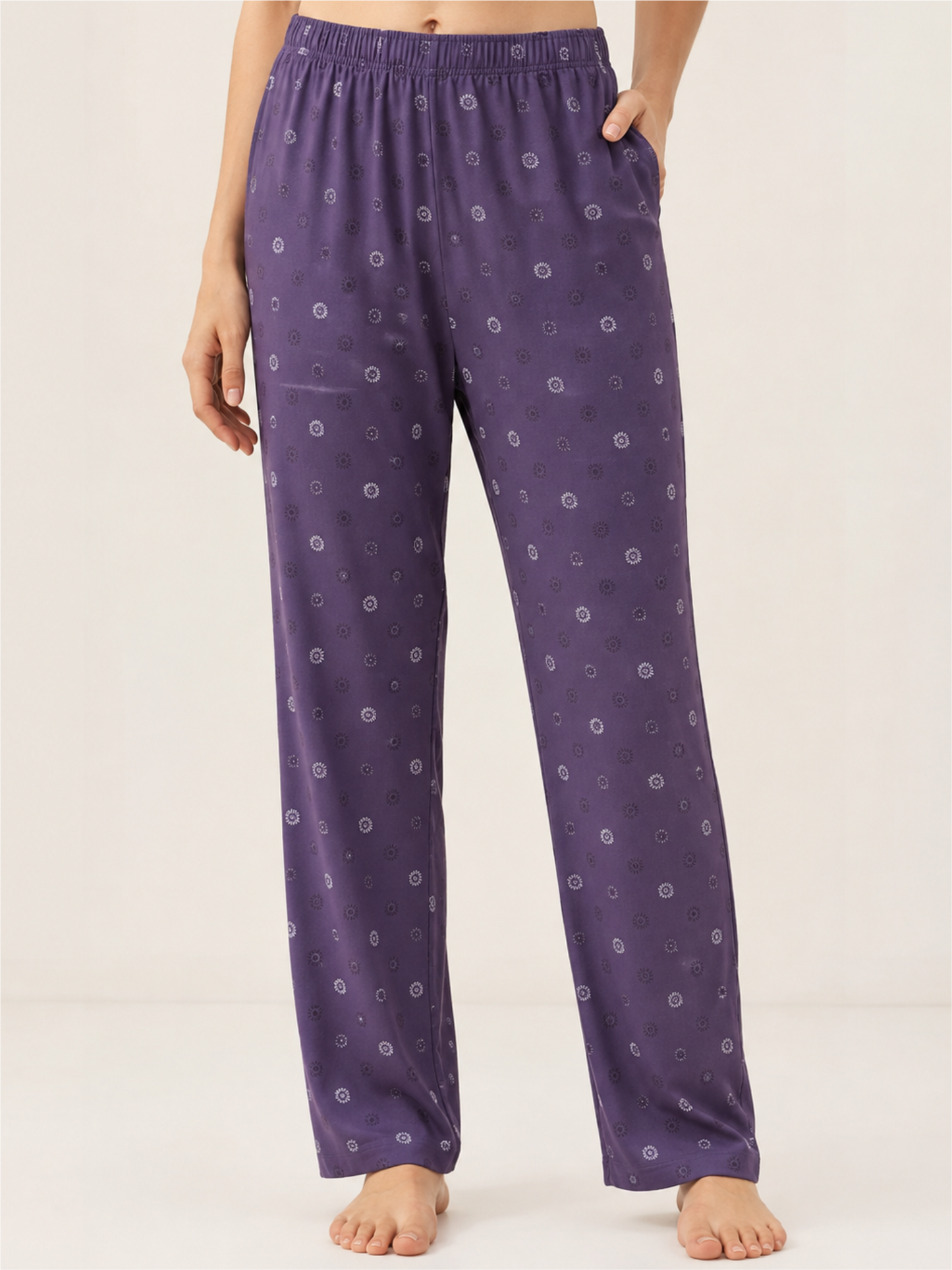 Stylish Purple Floral Print Relaxed Lower for Women