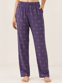 Stylish Purple Floral Print Relaxed Lower for Women