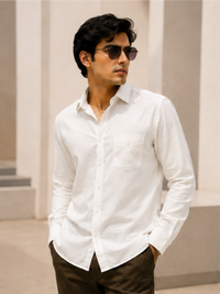 Men's Classic Solid Cotton Casual Shirt, White