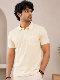 Men's Premium & Polo Neck Half Sleeves Plain with Pocket, Cream