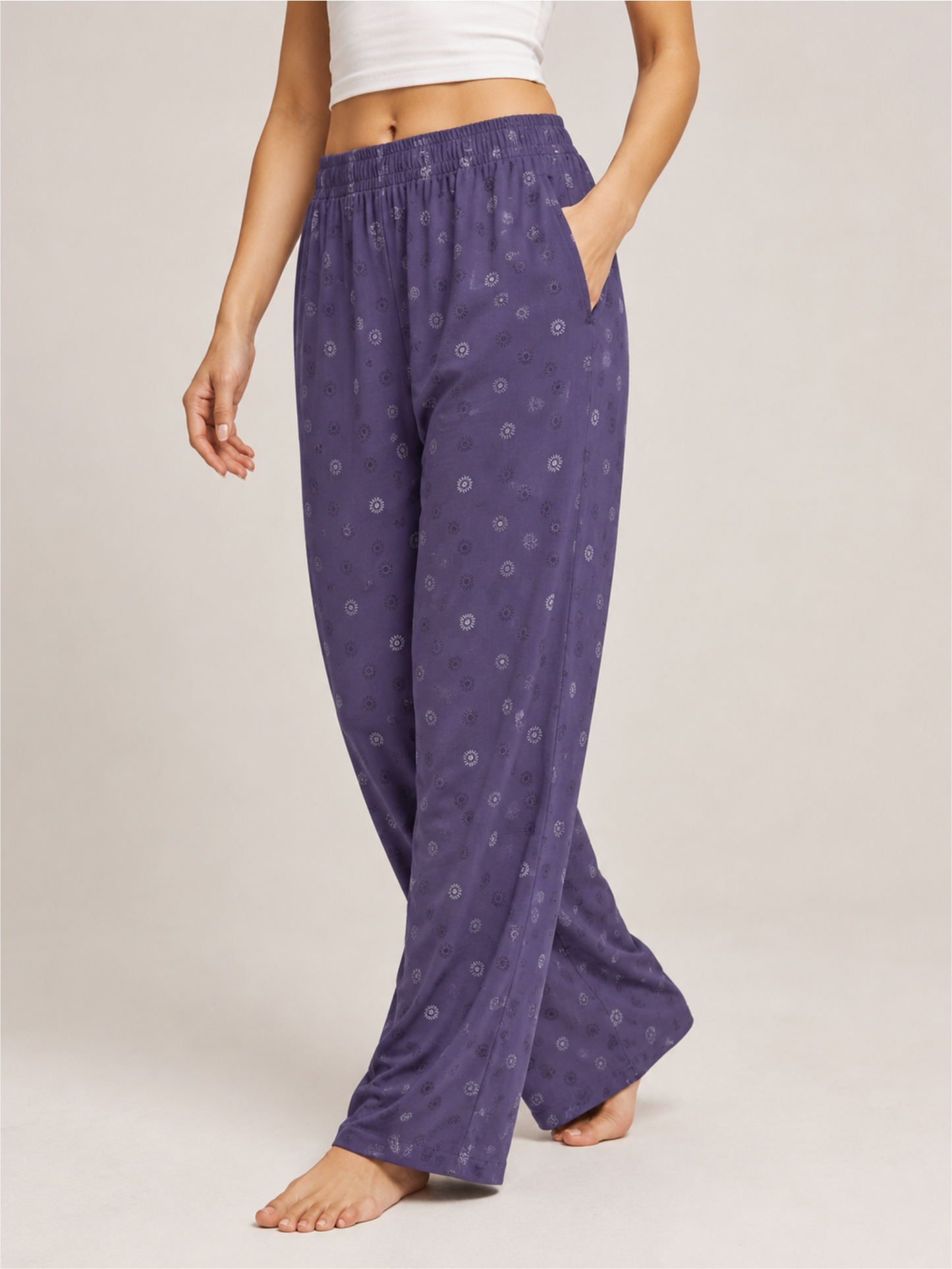 Stylish Purple Floral Print Relaxed Lower for Women