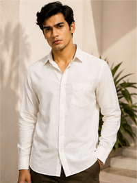 Men's Classic Solid Cotton Casual Shirt, White