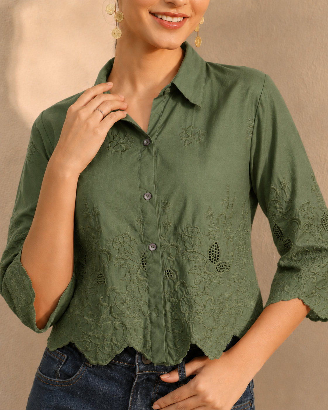 Collar Printed Relaxed Fit Cotton Casual Shirt