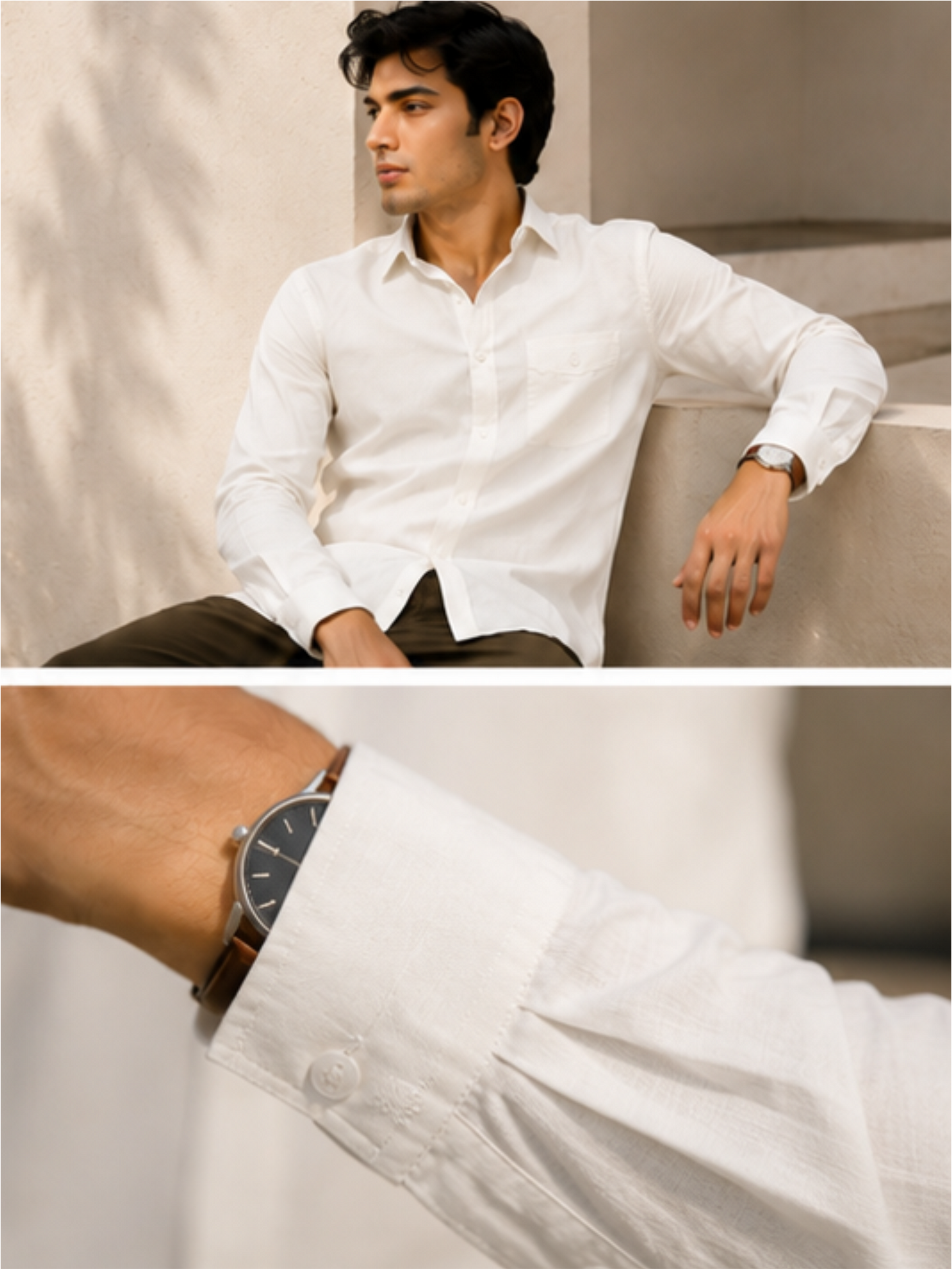 Men's Classic Solid Cotton Casual Shirt, White