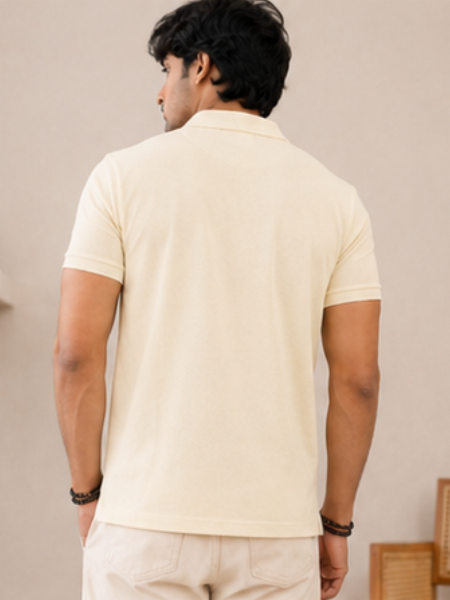 Men's Premium & Polo Neck Half Sleeves Plain with Pocket, Cream