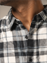 Men's Slim Fit Full Sleeves Checked Cotton Casual Shirt, Black & White
