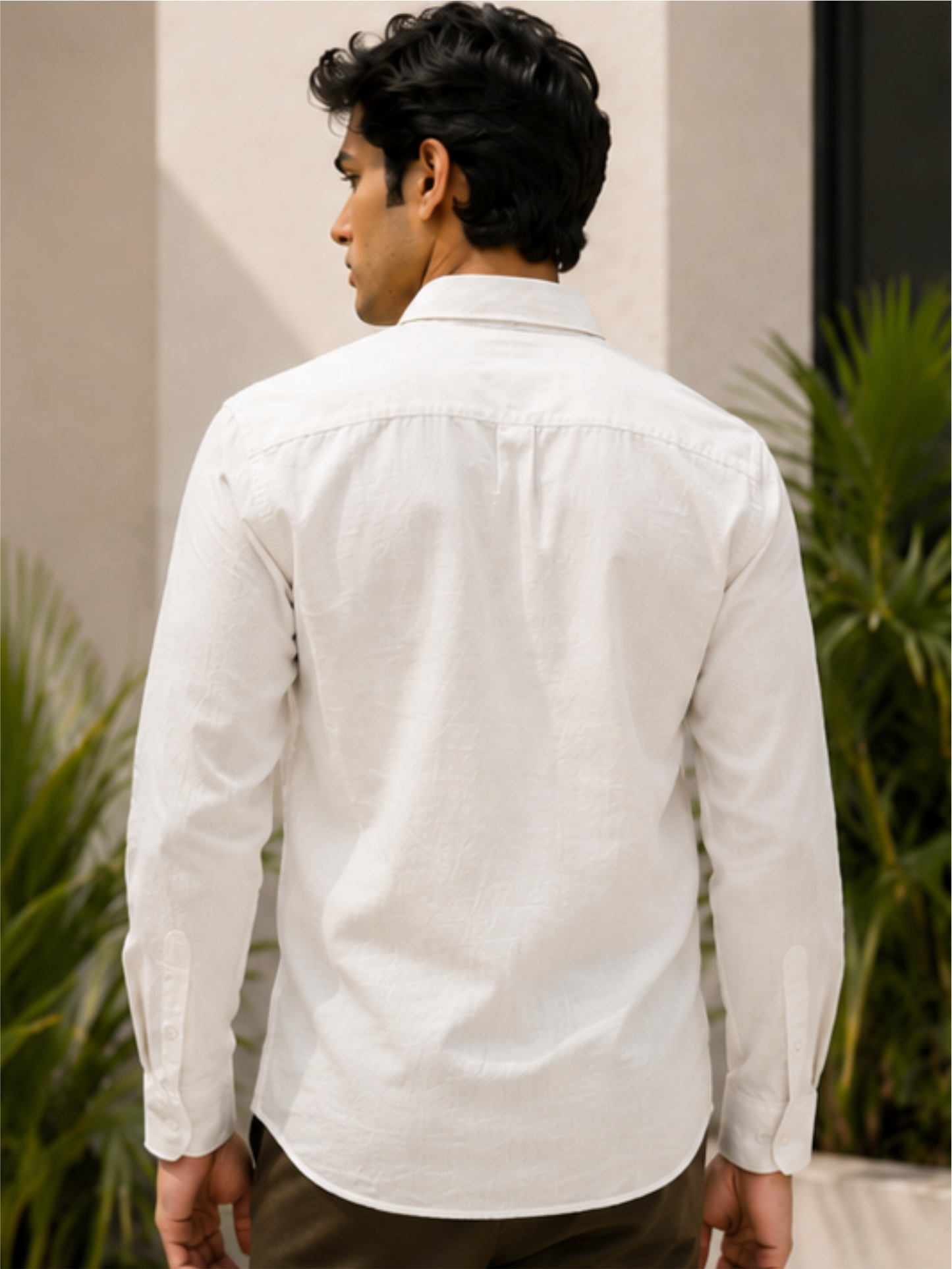 Men's Classic Solid Cotton Casual Shirt, White