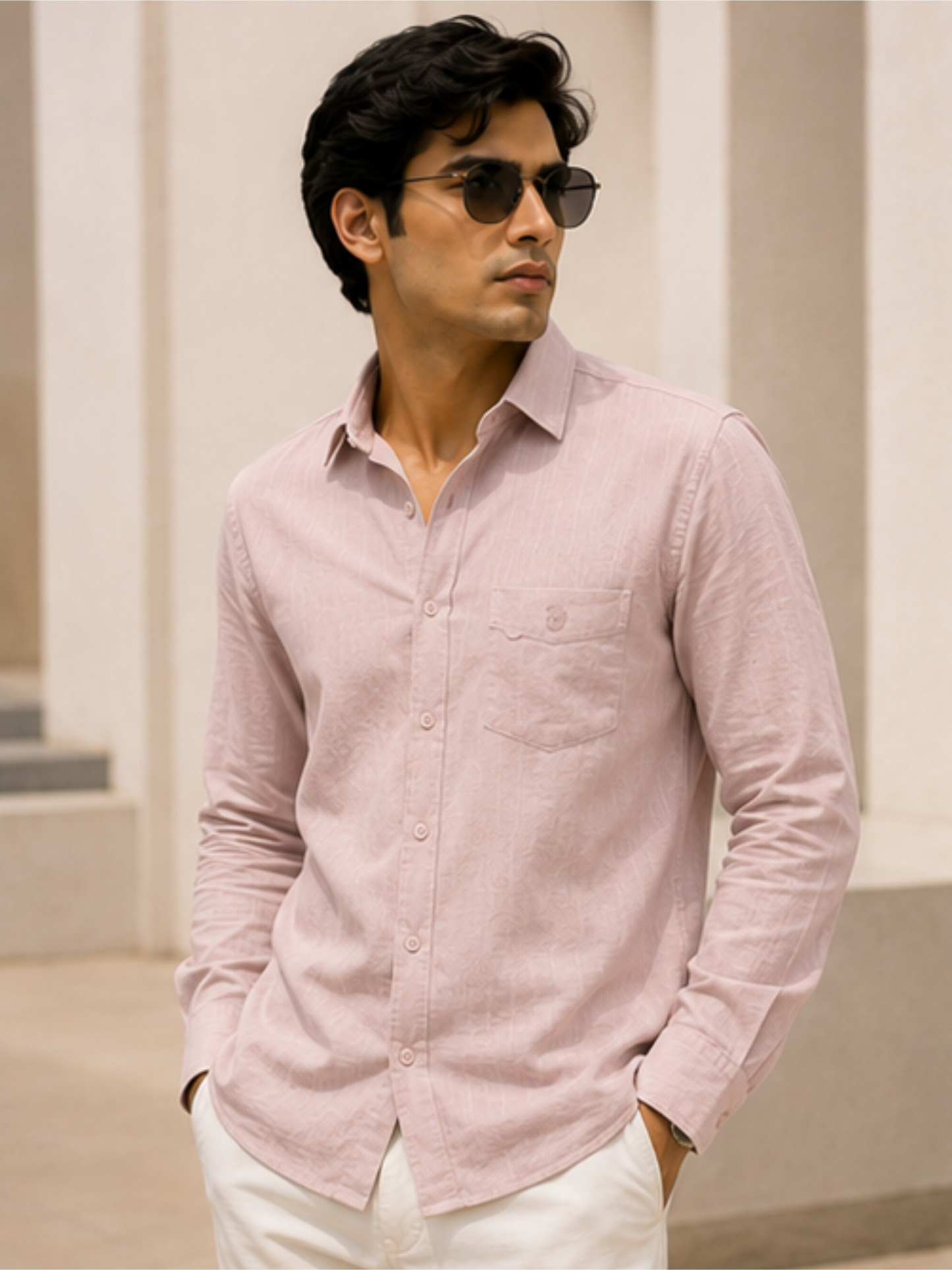 Men's Classic Solid Cotton Casual Shirt, Dusty Rose