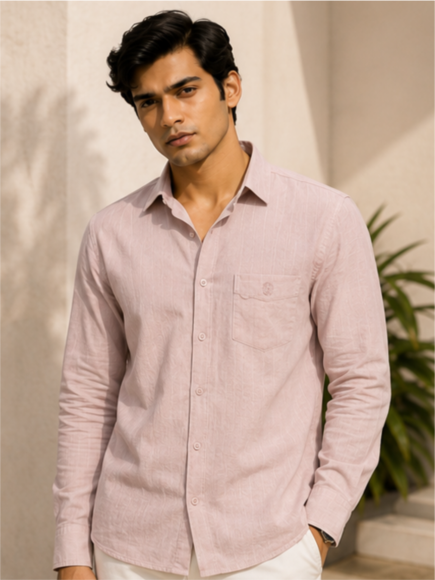 Men's Classic Solid Cotton Casual Shirt, Dusty Rose