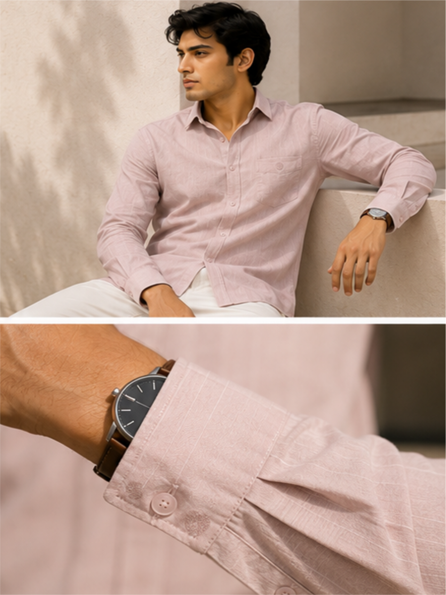 Men's Classic Solid Cotton Casual Shirt, Dusty Rose