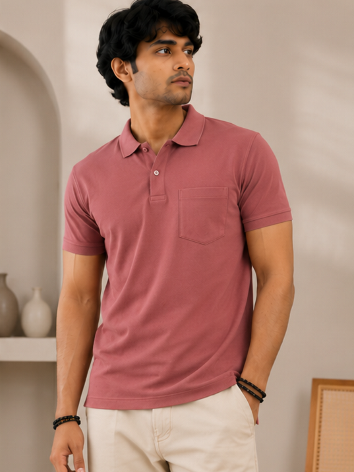 Men's Premium & Polo Neck Half Sleeves Plain with Pocket, Rust