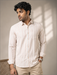 Men Striped Spread Full Sleeves Collar Casual Shirt