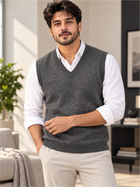 Classic Charcoal Grey V-Neck Knitted Sweater Vest