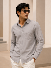 Men's Classic Solid Cotton Casual Shirt, Gray