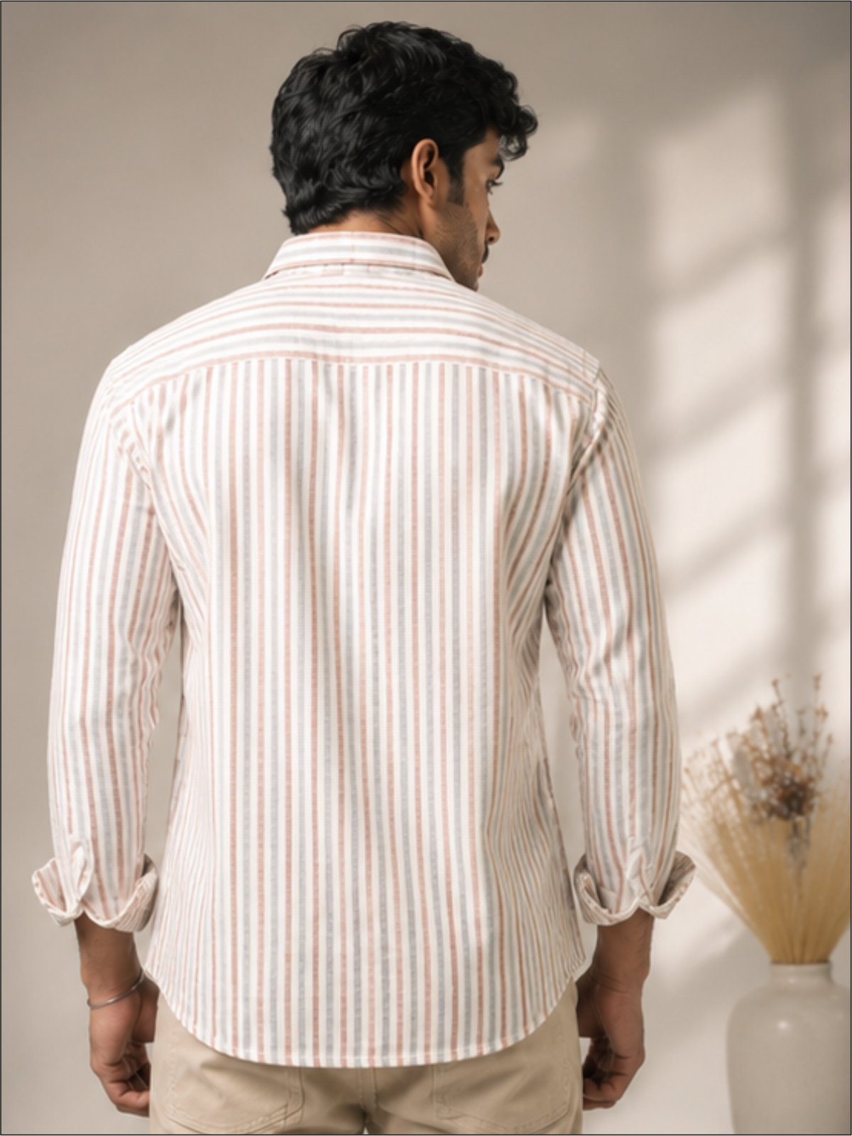 Men Striped Spread Full Sleeves Collar Casual Shirt