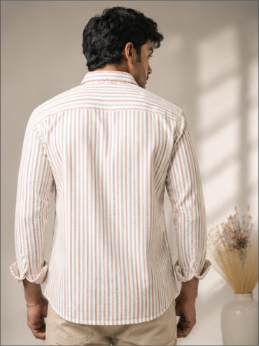 Men Striped Spread Full Sleeves Collar Casual Shirt