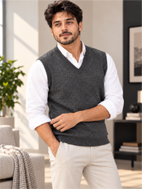 Classic Charcoal Grey V-Neck Knitted Sweater Vest
