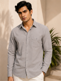 Men's Classic Solid Cotton Casual Shirt, Gray