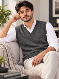Classic Charcoal Grey V-Neck Knitted Sweater Vest