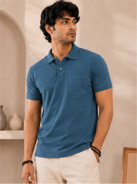 Men's Matty Polo Neck with Packet Half Slivees T-Shirt, Blue