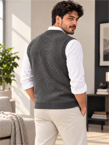 Classic Charcoal Grey V-Neck Knitted Sweater Vest