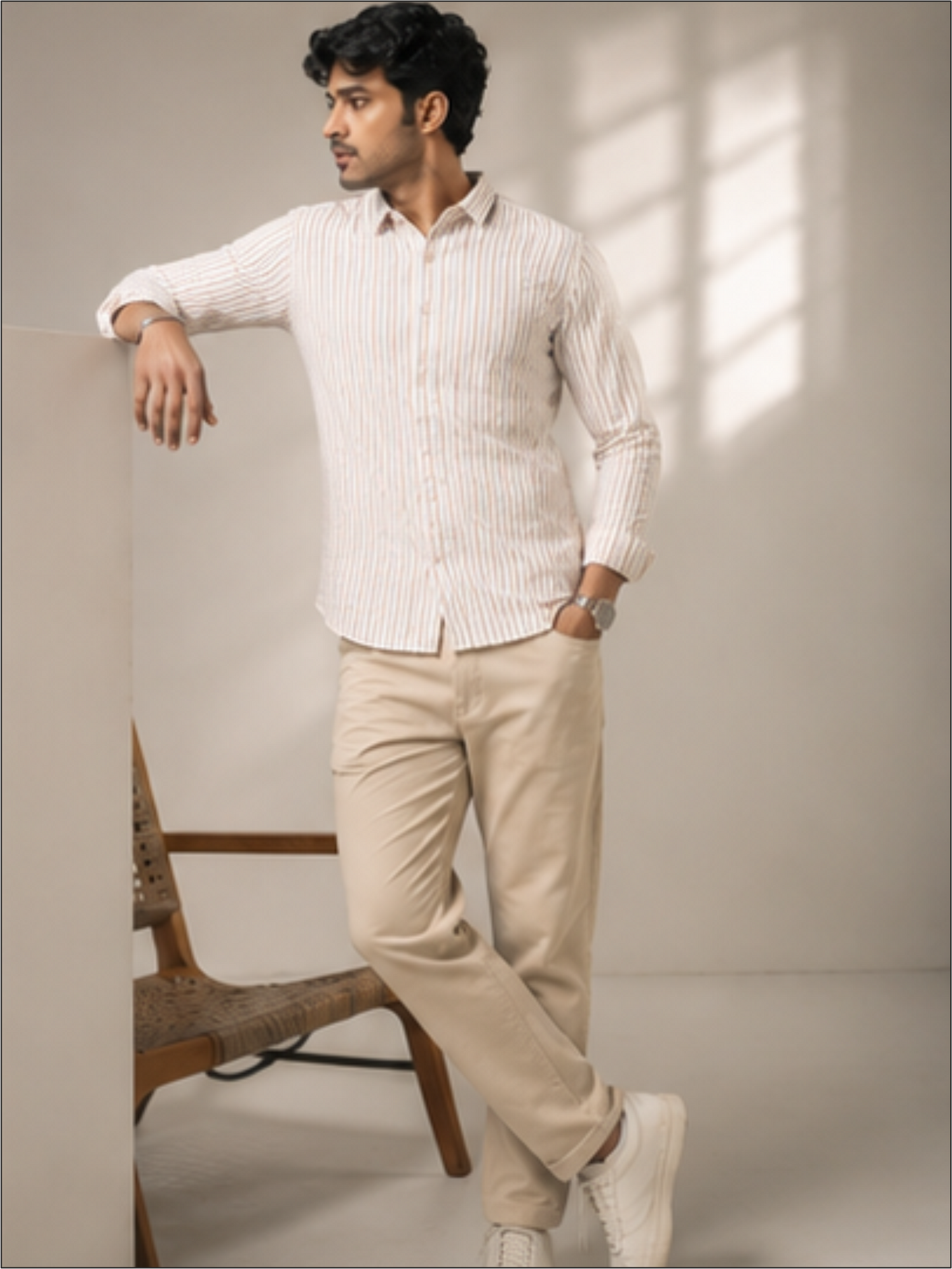 Men Striped Spread Full Sleeves Collar Casual Shirt