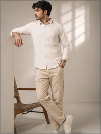 Men Striped Spread Full Sleeves Collar Casual Shirt