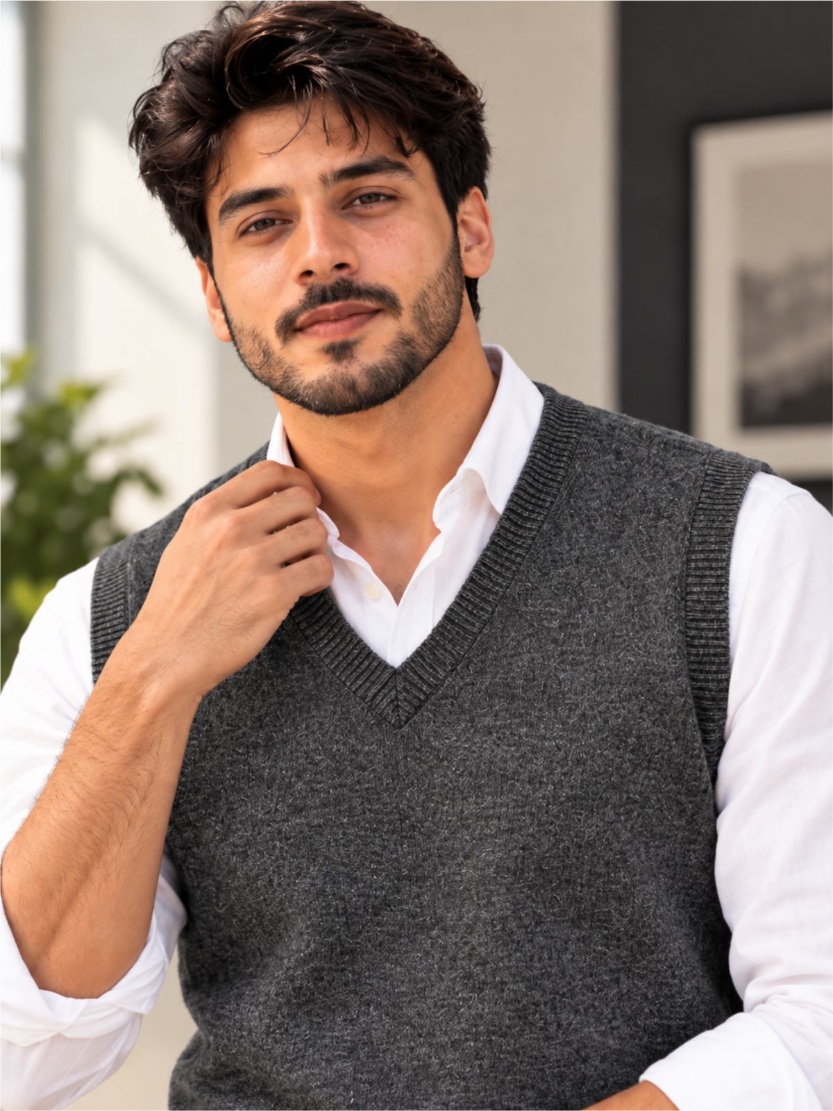 Classic Charcoal Grey V-Neck Knitted Sweater Vest