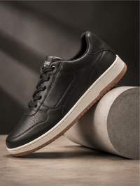 Groviano Lace up Leather Fashion Sneakers Shoes, Black