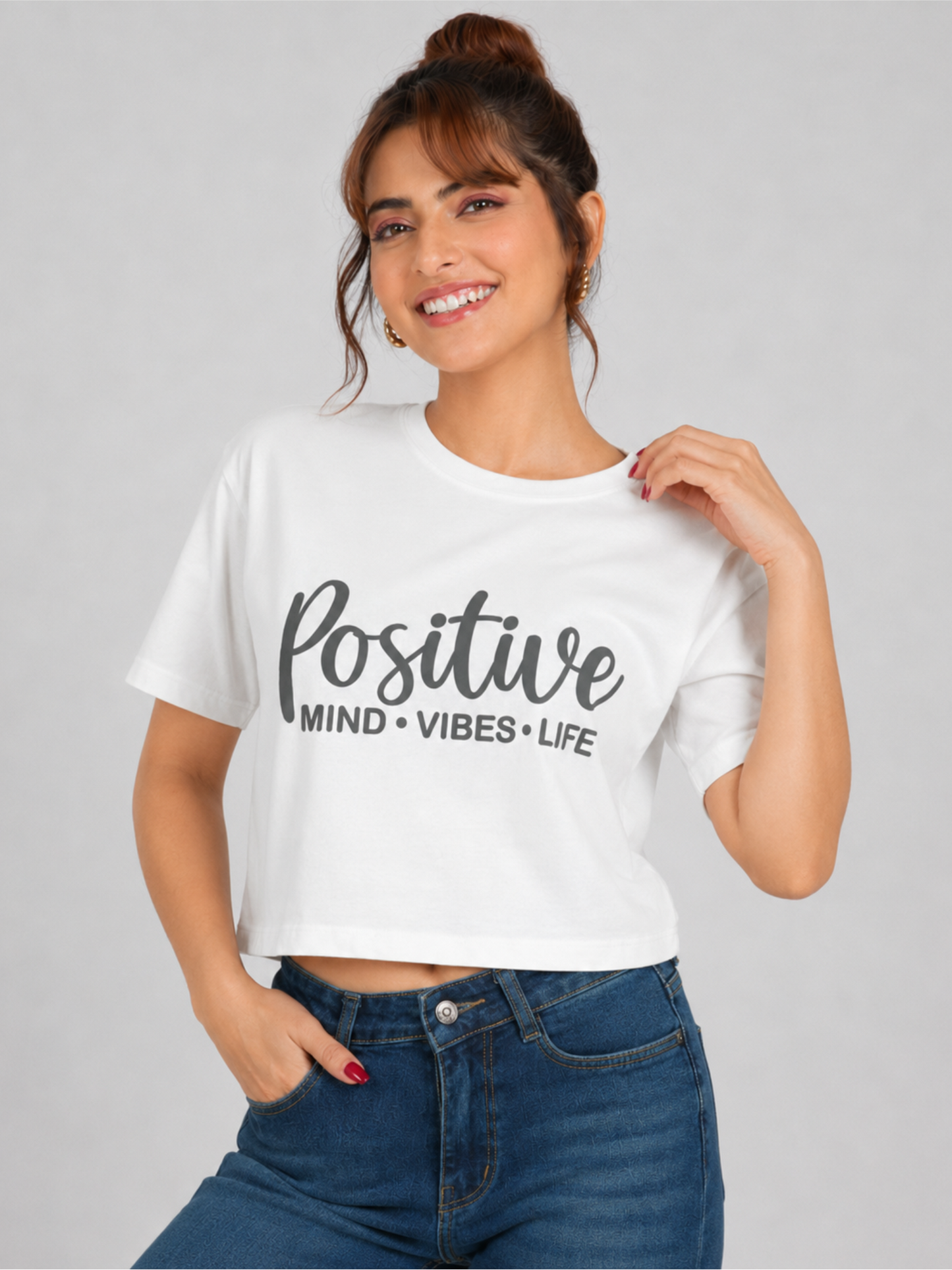 Positive Vibes Soft Cotton Printed Crop Top