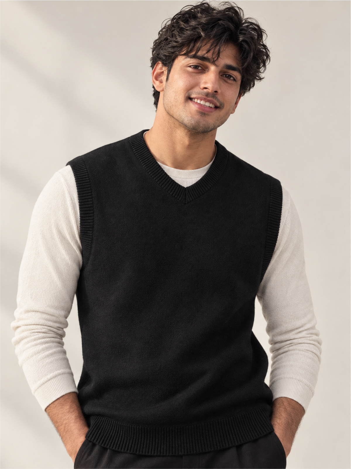 Premium Black V-Neck Knitted Sweater