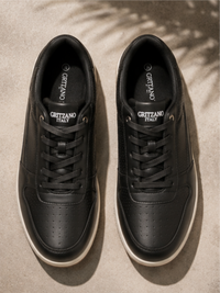 Groviano Lace up Leather Fashion Sneakers Shoes, Black