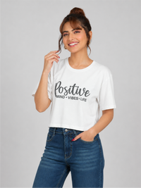 Positive Vibes Soft Cotton Printed Crop Top