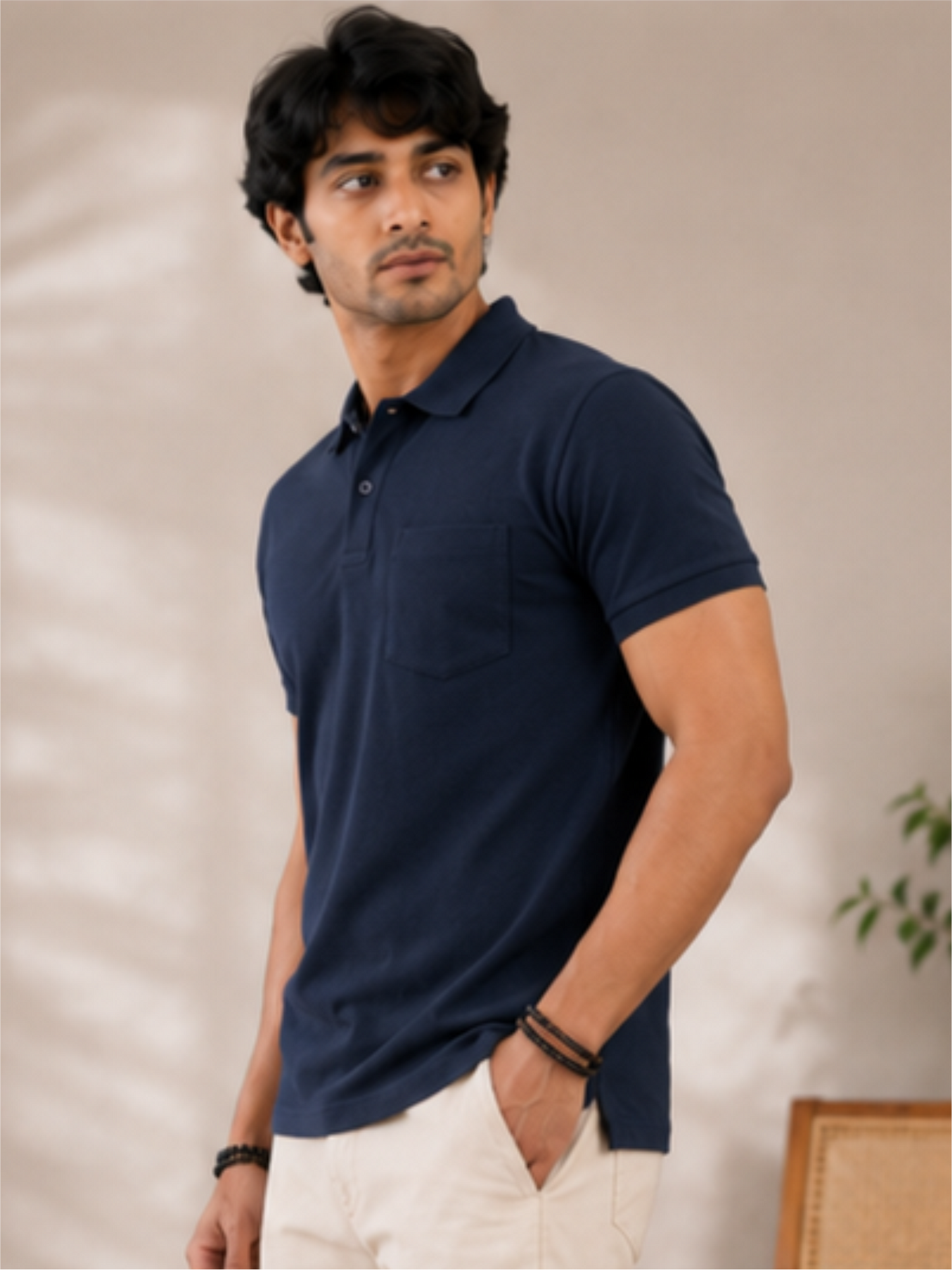 Men's Matty Polo Neck with Packet Half Slivees T-Shirt, Navy Blue