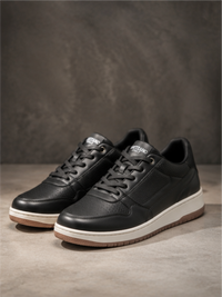 Groviano Lace up Leather Fashion Sneakers Shoes, Black