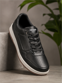 Groviano Lace up Leather Fashion Sneakers Shoes, Black