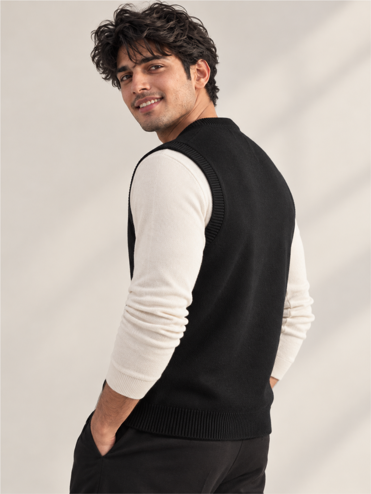 Premium Black V-Neck Knitted Sweater