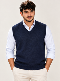 Elegant Navy Blue V-Neck Sleeveless Sweater