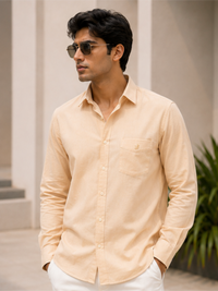 Men's Premium Solid Cotton Casual Shirt, Beige