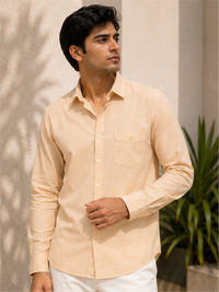 Men's Premium Solid Cotton Casual Shirt, Beige