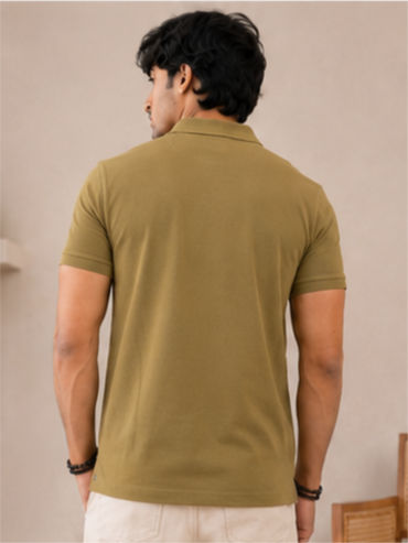 Men's Matty Polo Neck with Packet Half Slivees T-Shirt, Olive Green