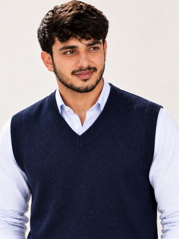 Elegant Navy Blue V-Neck Sleeveless Sweater