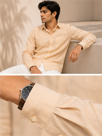 Men's Premium Solid Cotton Casual Shirt, Beige