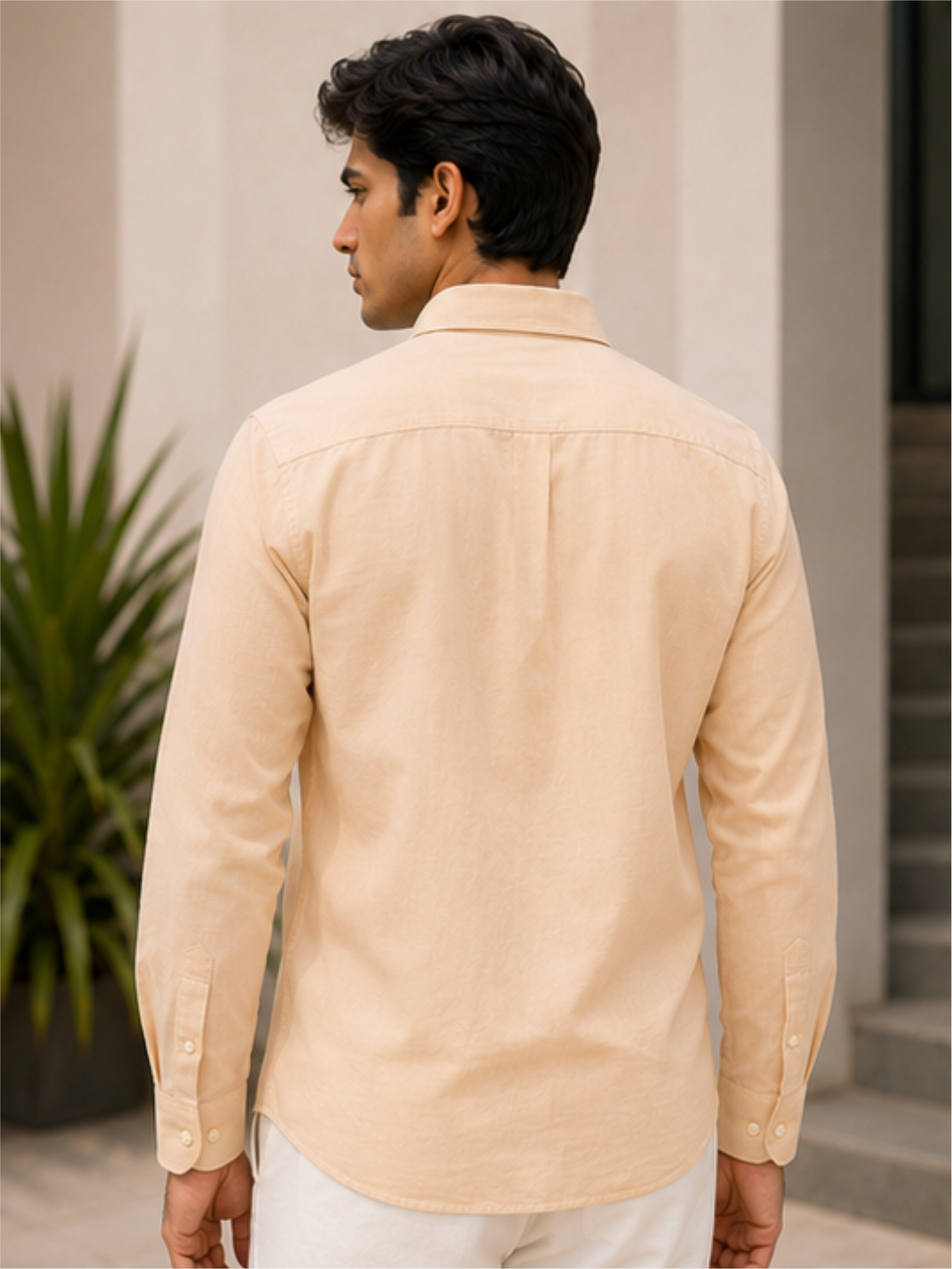 Men's Premium Solid Cotton Casual Shirt, Beige
