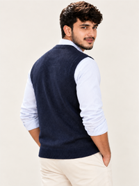 Elegant Navy Blue V-Neck Sleeveless Sweater