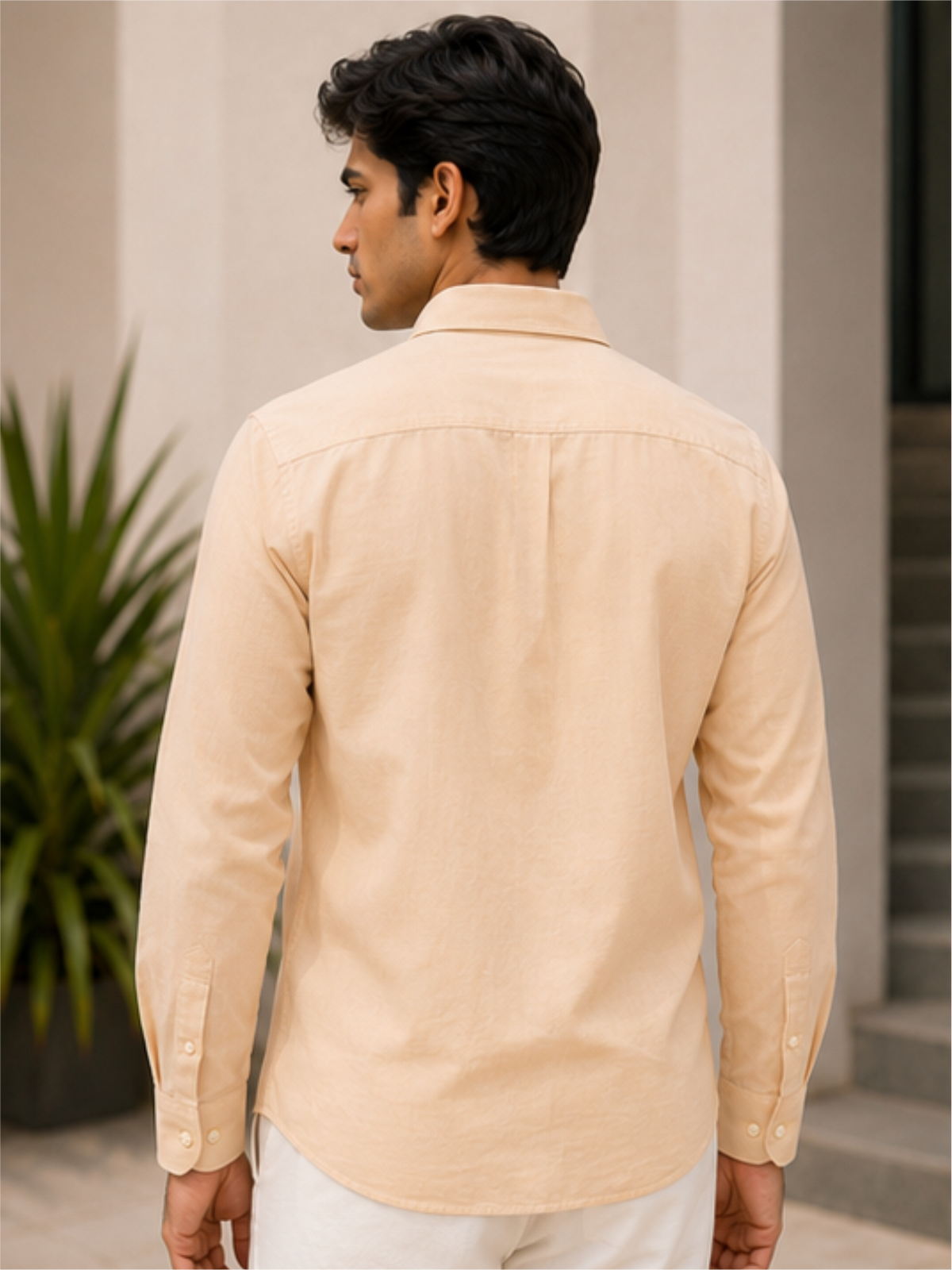 Men's Premium Solid Cotton Casual Shirt, Beige