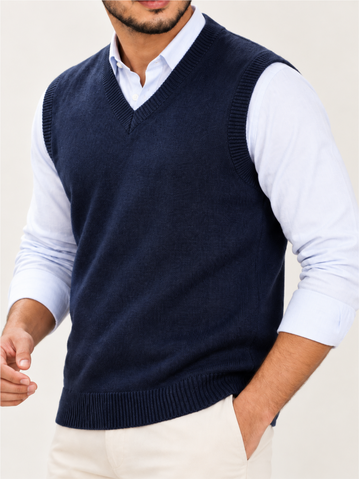 Elegant Navy Blue V-Neck Sleeveless Sweater